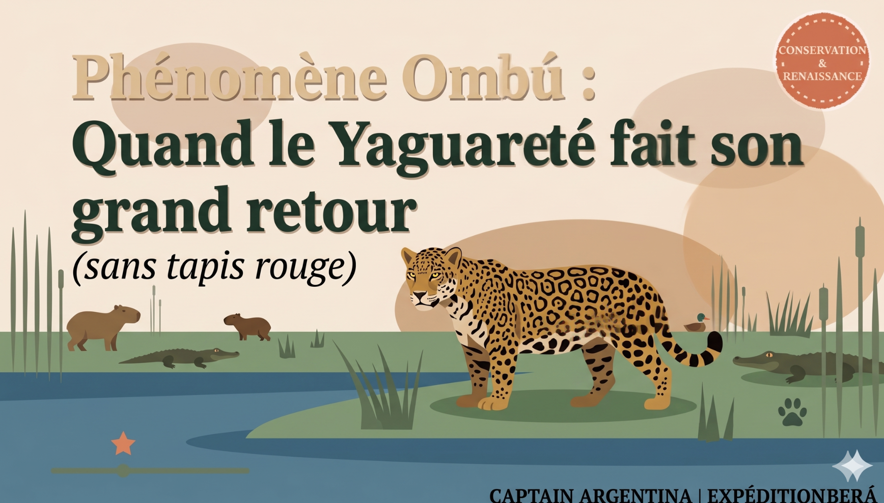 Illustration d'Ombú le Yaguareté dans les Esteros del Iberá